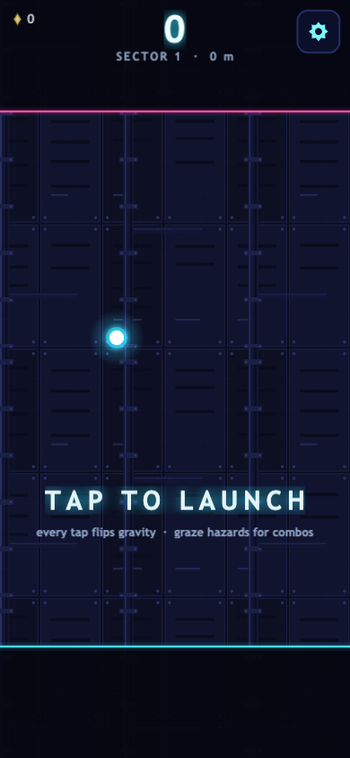 Gravity Flip gameplay in a neon obstacle course.