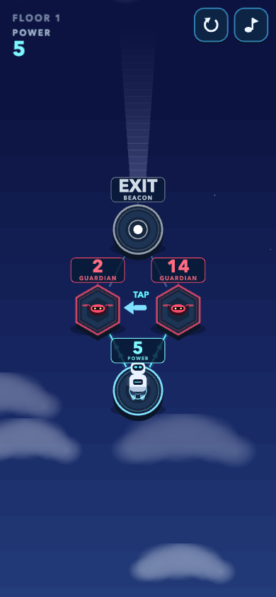 Tower Clash gameplay with numbered enemies and platforms.